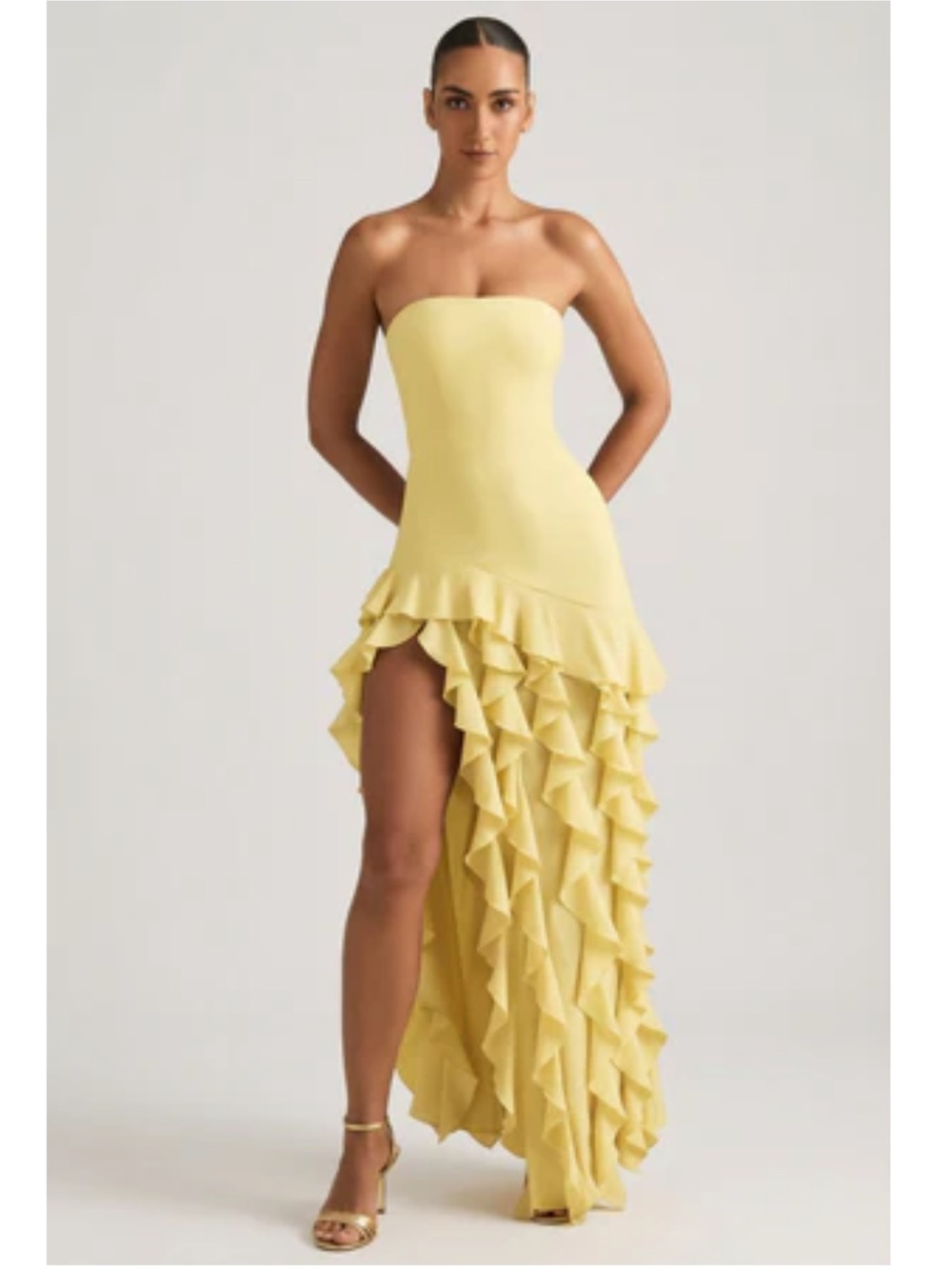 Oh Polly Strapless Lemon Ruffle High-Low Dress